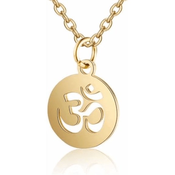 Small OM Necklace Minimalist Ohm Aum Charm Meditation Necklace Gold Color Stainless Steel Pendant Jewellery For Women (Metal Color: Gold Color - Length: 50cm)