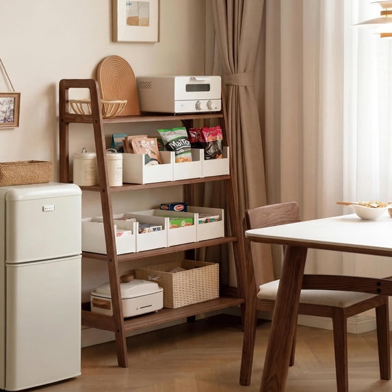 Small Oak Ladder Bookshelf for Small Spaces, Solid Wood Bookcase with ...