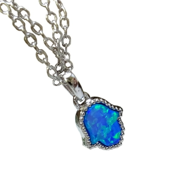 Small Ocean-Blue Opalite Silver Crystal Hamsa .925 Silver Necklace
