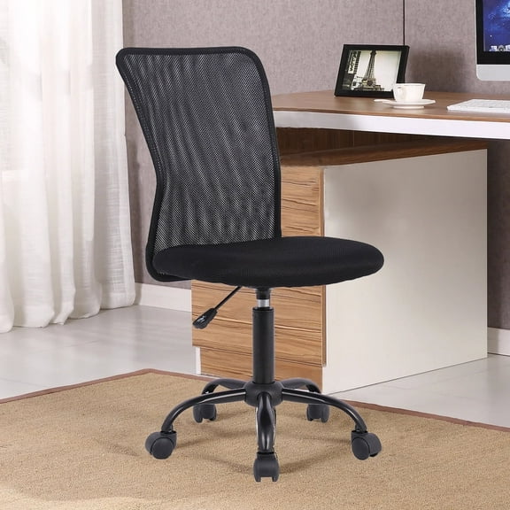 Mid Back Mesh Office Chair with Lumbar Support, Armless Swivel Task Chair for Small Spaces, Black
