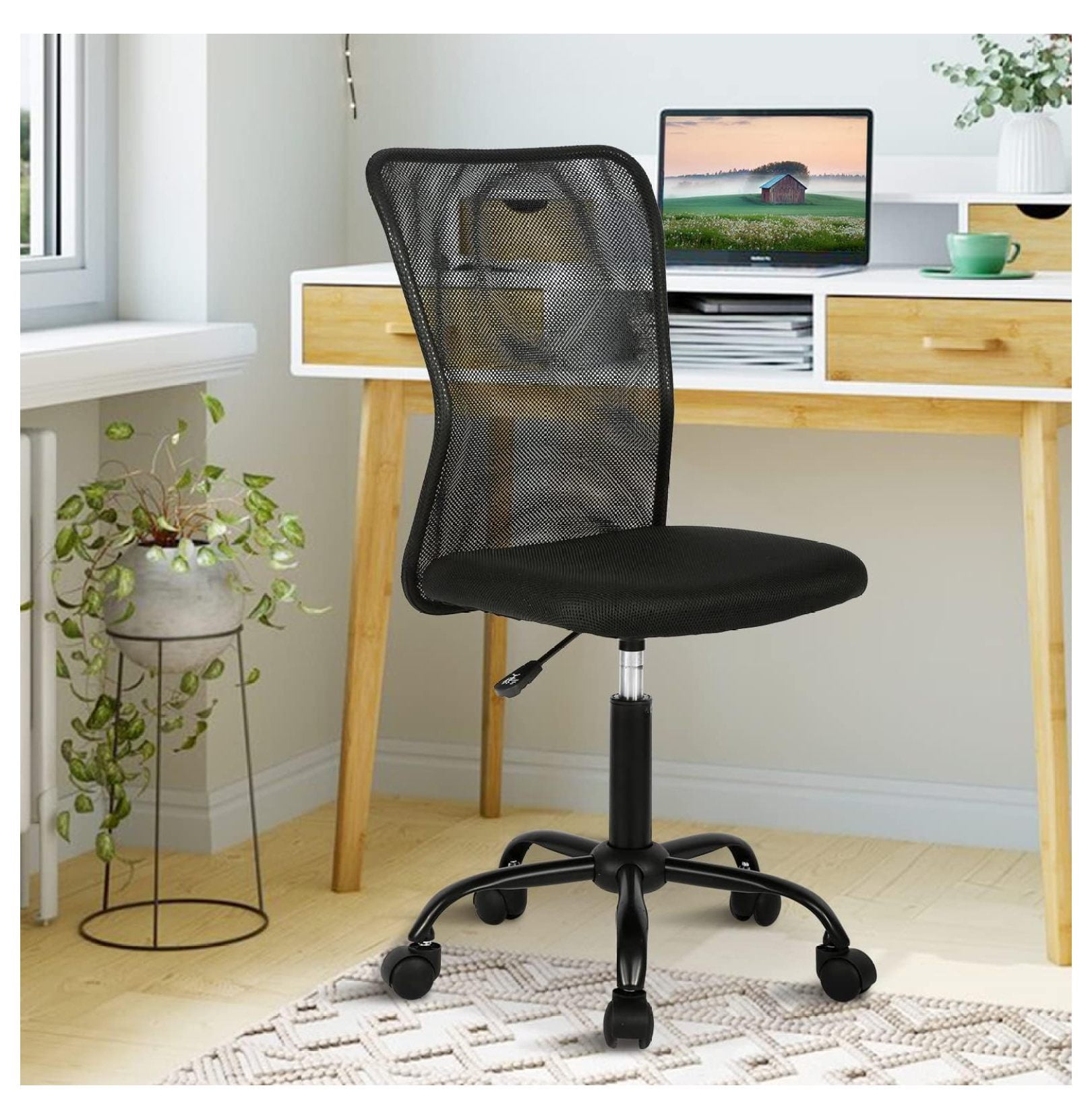 Small Office Chair, Armless Desk Chair with Wheels, Ergonomic Computer Chair with Lumbar Support