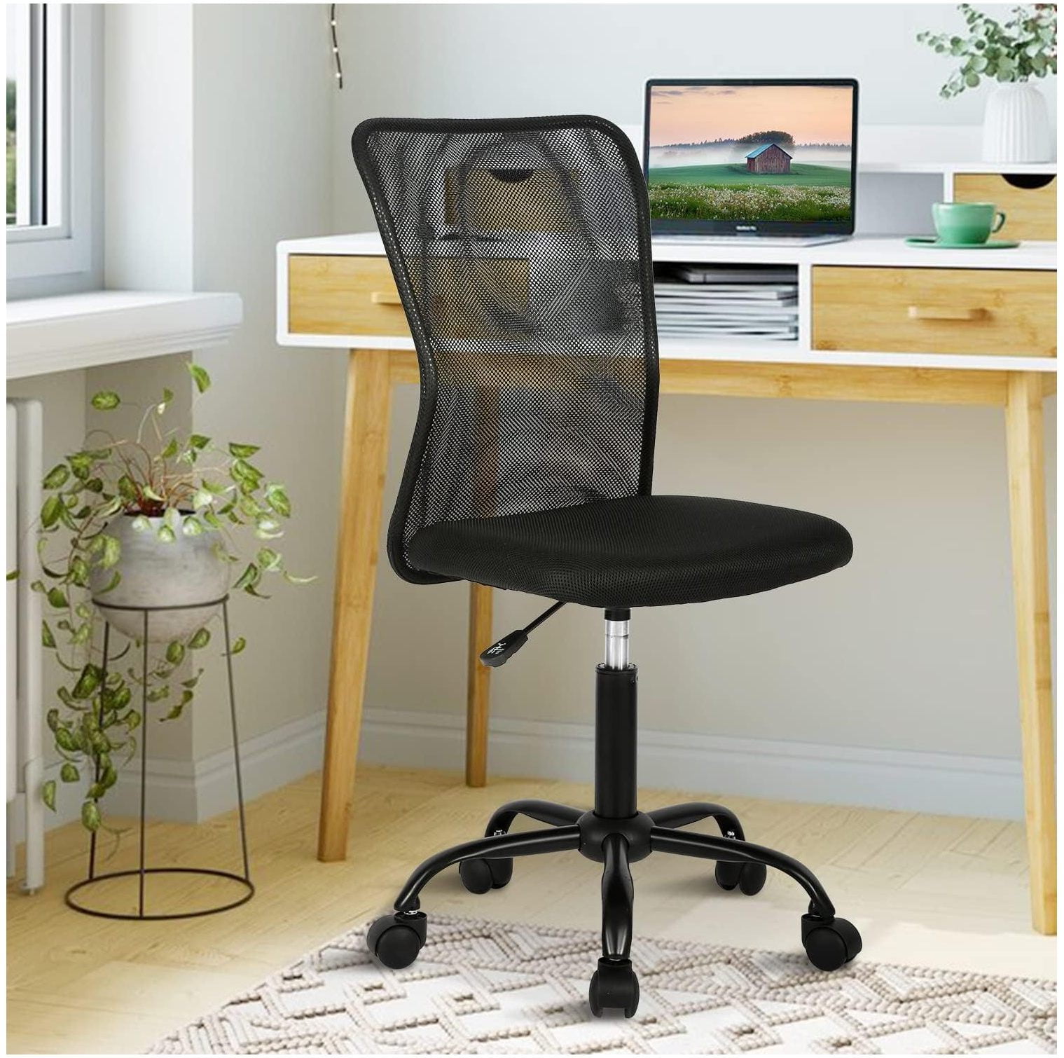 Small Office Chair, Armless Desk Chair with Wheels, Ergonomic Computer