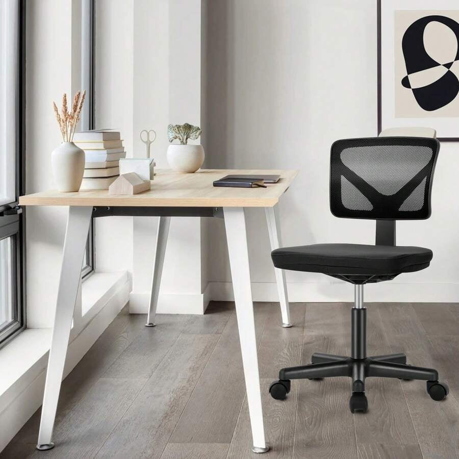 Small Office Chairs, Armless Desk Chair With Wheels Mesh Low Back Ergonomic Computer Chair Adjustable Rolling Swivel Task Chair Work Vanity Chair For Small Space Home Bedroom