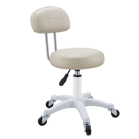 Small Office Desk Chair, Round Rolling Chair with Back, Armless Faux Leather Vanity Chair with Wheels, Height Adjustable 360 Degree Swivel Computer Stool for Home Bedroom Office