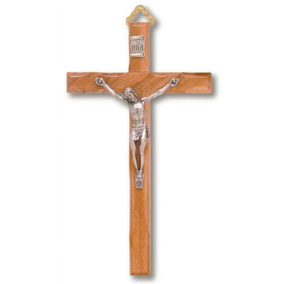 Small Olive Wood Wall Crucifix with Silver Corpus