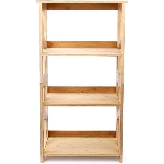Small Open Shelf Organizer, 3-Tier Bamboo Freestanding Bookcase, Natural Display Storage Rack for Daily Household Use
