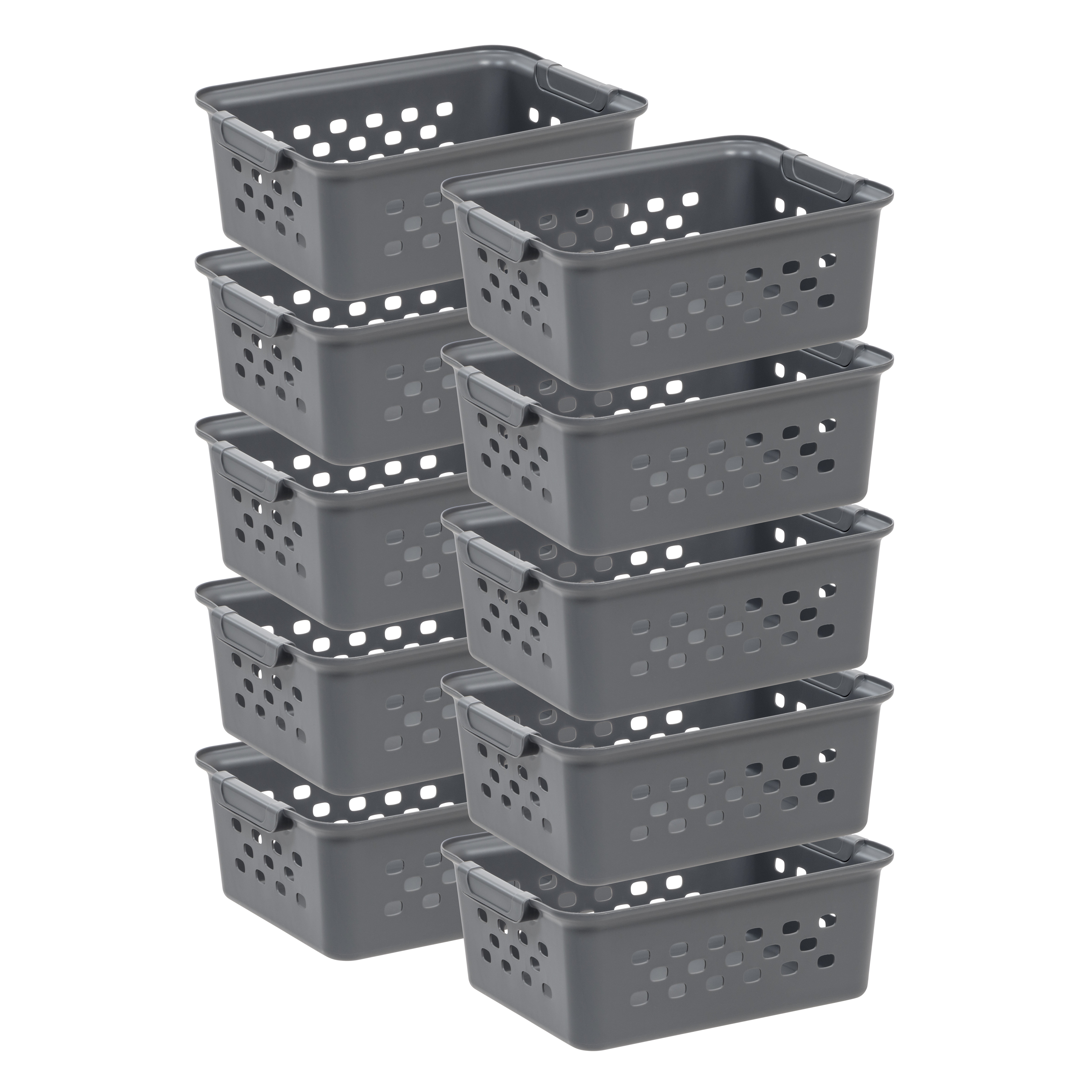 IRIS USA Small Organizer Storage Basket, Gray, Pack of 10