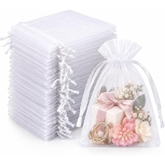 Small Organza Bags for Gifts 3x4 Mesh Bags Drawstring Bag, 50 Pack