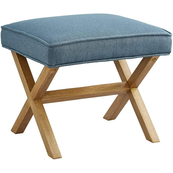 Small Ottoman Foot Rest, Mid-Century Modern X Square Polyester Foot Stool, Indigo Blue, 20"W x 18"D x 18"H (Previously Rivet Brand)