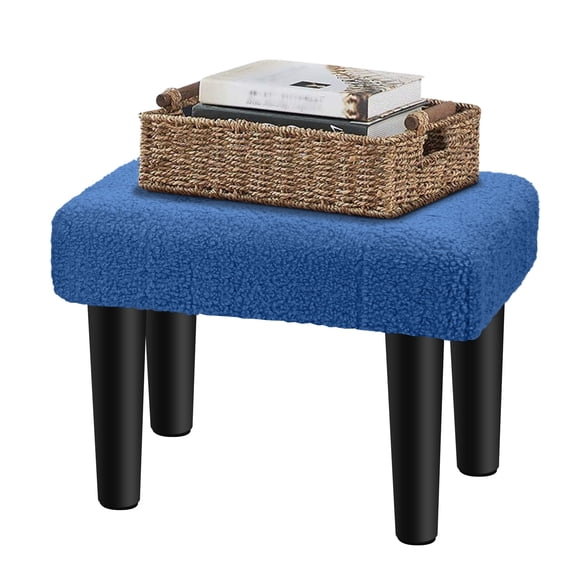 Small Ottoman Foot Rest with Legs, Rectangular Ottoman Foot Stool, Teddy Velvet Sofa Footstools for Under Office Desk, Living Room, Bedroom, Blue