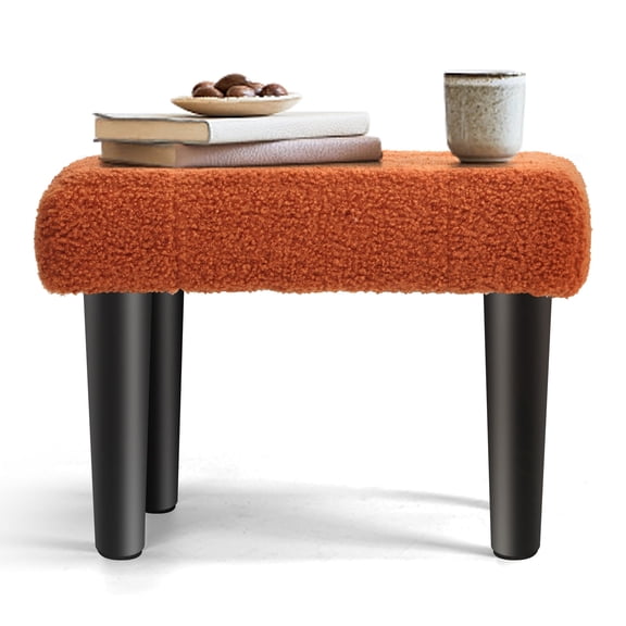 Small Ottoman Foot Rest with Legs, Rectangular Ottoman Foot Stool, Teddy Velvet Sofa Footstools for Under Office Desk, Living Room, Bedroom, Orange
