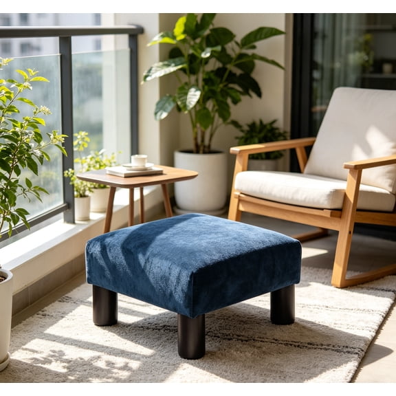 Small Ottoman Footstool/Footrest, Geometric Art, 15.7"x15.7"x8.1", Cuboid & Cylinder