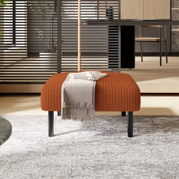 Small Ottoman Footstool with Legs, Corduroy Fabric Modern Accent Stool Seat with 22" Deep Seat, for Living Room, Bedroom, Office, Orange