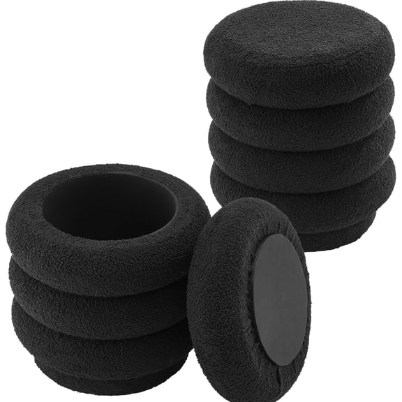 Small Ottoman with Storage, Round Footstool Sherpa Footrest, Poofy Soft Boucle Modern Upholstered Seat for Living Room/Bedroom/Dorm/Vanity/Couch, 19" Hx17.5 D, Set of 2, Teddy Black