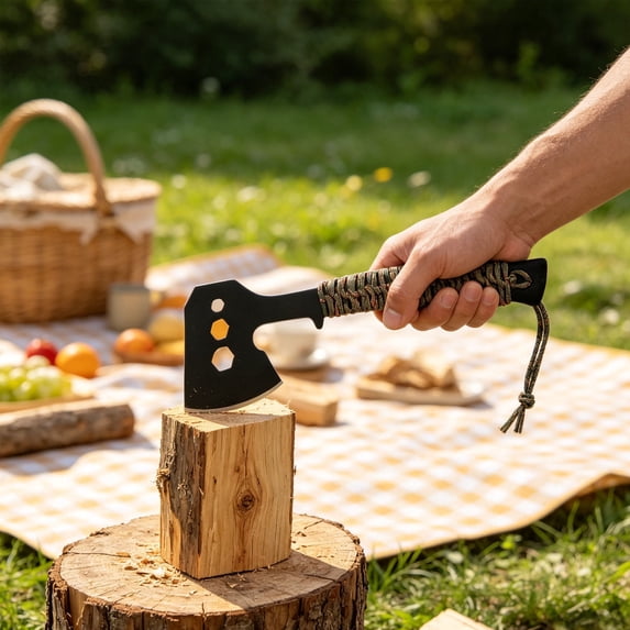 Small Outdoor Camping Hatchet with Built-in Hex Wrench, Portable Tool Axe Equipped with Protective Sheath, Practical Tool for Wood Splitting Bushcraft Backpacking Outdoor Use