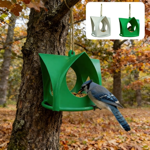 Small Outdoor Hanging Bird Feeder | Weatherproof Plastic Roof Blocks Wind & Rain | Drainage Hole, Mesh Ventilation | Easy Fill Dispenser, Tree Mount | 12x12x12cm | Ideal for Multiple Birds