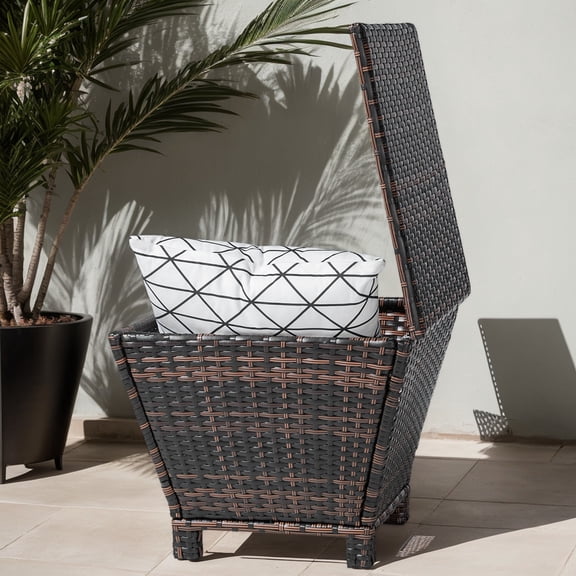 Small Outdoor PE Wicker Side Table with Storage Bin, Brown