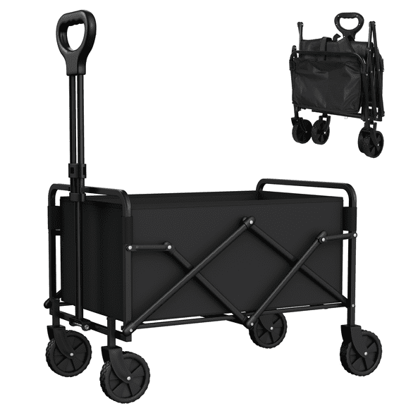 Small Outdoor Pushchair Five inch Garden Utility Trolley for Camping and Outings, Black
