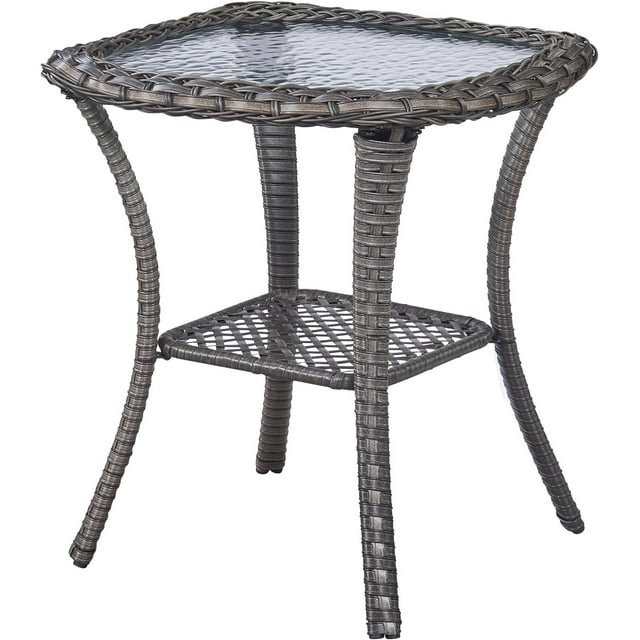 Small Outdoor Side Table 50 LBS Weight Capacity Wicker Side Table