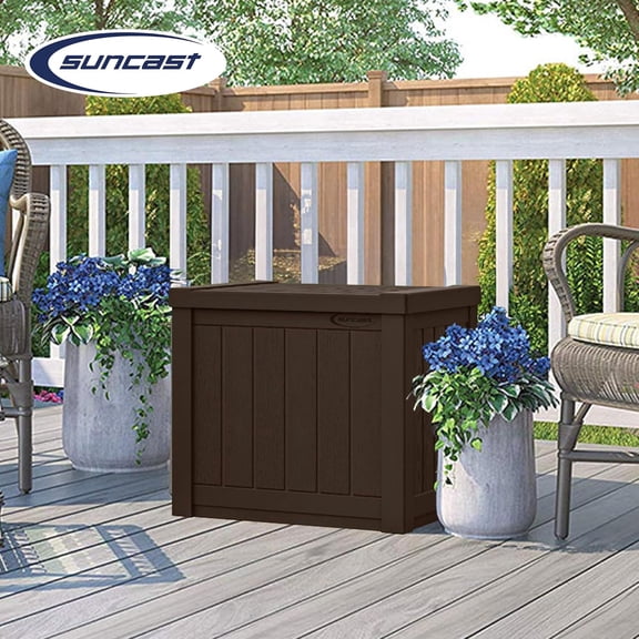 Small Outdoor Storage Box - 22 Gallon Java Resin Deck  with  for  Garden Pool