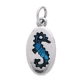 thumbnail image 1 of Small Oval Blue Paua Shell Seahorse Sterling Silver Pendant Charm, 1 of 1