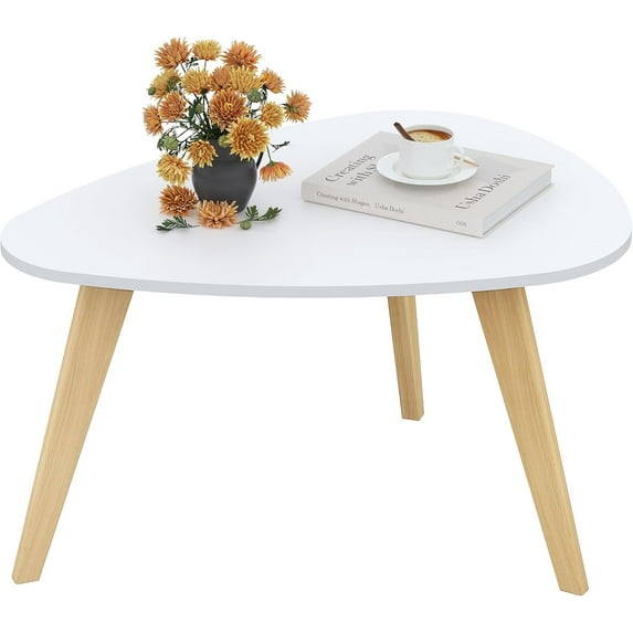 Small Oval Coffee Table,31.5" White Leaf-Shaped Center Table,Mid Century Minimalist Display Coffee Table for Living Room Small Space,Easy Assembly,White LCT50W