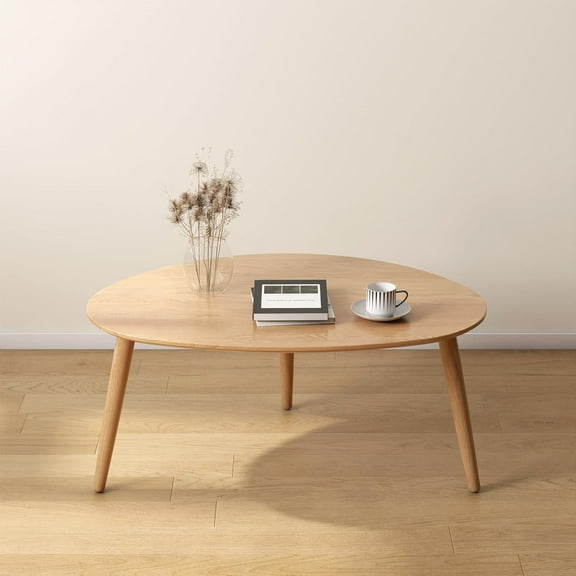 Small Oval Coffee Table, Mid Century Modern Coffee Table for Living Room, 100% Solid Oak Wood Side Table, Mid Century Modern Center Table (Original Wood Color, 33.46''Dx22.83''Wx15.74''H)