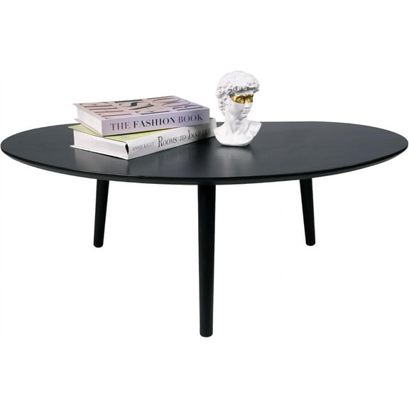 Small Oval Coffee Table Mid Century Modern for Living Room, Center Table,Solid Wood Coffee Table,Nature Wood (Black, 18.9" D x 33.85" W 12.4" H)