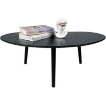 Small Oval Coffee Table Mid Century Modern for Living Room, Center Table,Solid Wood Coffee Table,Nature Wood (Black, 18.9" D x 33.85" W 12.4" H)