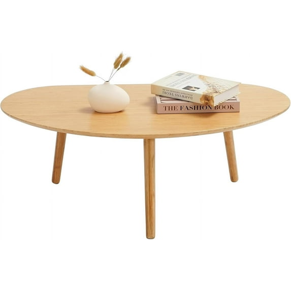 Small Oval Coffee Table Mid Century Modern for Living Room, Center Table,Solid Wood Coffee Table,Nature Wood (Nature Wood,18.9" D x 33.85" W 12.4" H)