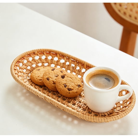 Small Oval Hollow Wicker Rattan Basket - Hand-Woven for Bread Fruit Snacks, Kitchen Restaurant Outdoor Storage, Durable Rattan Material, Compact Decorative Organizer, Breathable Storage, B, 1pc