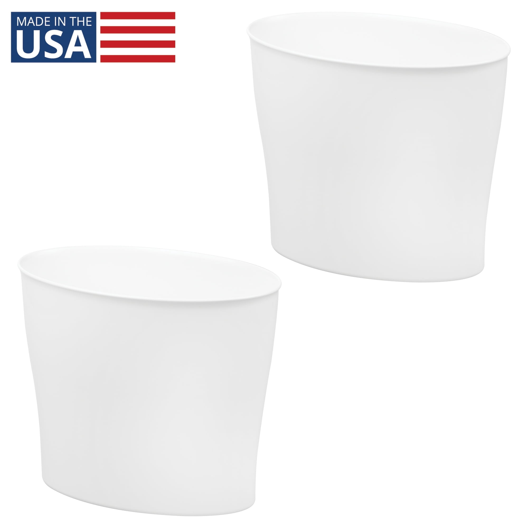 iDesign Nuvo Bathroom Trash Can, 3.4 Gallon, Plastic Oval Open Top Garbage Bin, Made in USA, 2 Pack, White