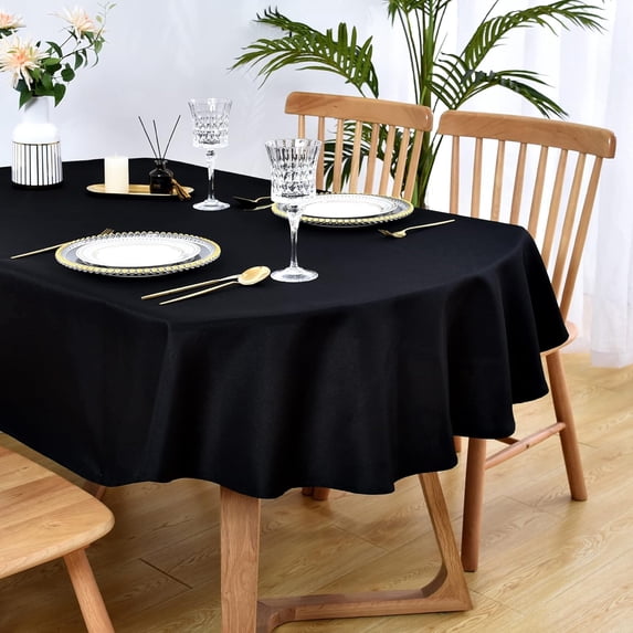 Small Oval Tablecloth 54 x 72 Inch Washable Fabric Table Cloth Solid Black Table Cover for Dining Wedding Party Banquet Tabletop Decoration