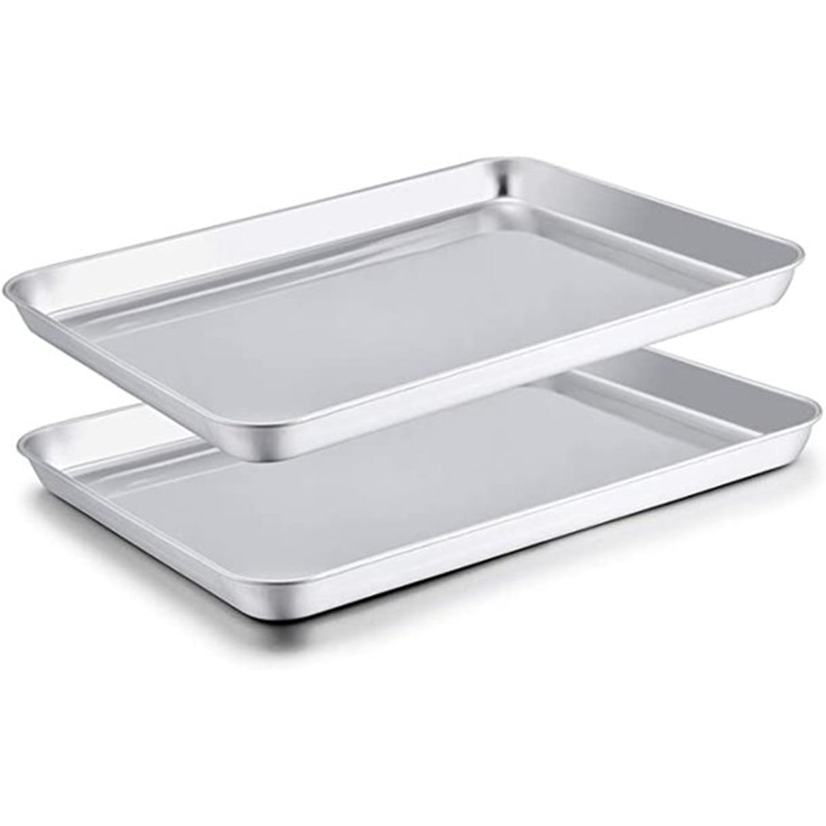 Small Oven Tray Set of 2, Stainless Steel Tray Bake Cake Tin, Deep Rimmed  Baking Sheet Pan Ideal for Cake/Lasagne/Brownie, Rectangle Shape