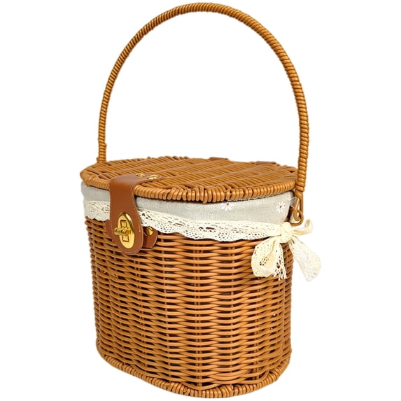 Small PP Picnic Hamper - Vintage Style Woven Basket with PU Leather ...