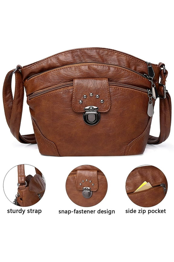 Small PU Leather Crossbody Bags for Women Handbag Female Casual Shoulder Handbag-Brown