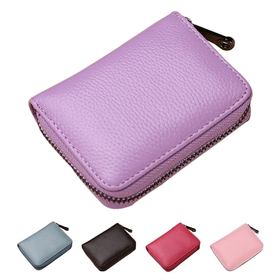 Small PU Leather Wallet for Women RFID Blocking 12 Credit Card Holder Zipper Card Case,Purple