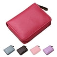 thumbnail image 1 of Small PU Leather Wallet for Women RFID Blocking 12 Credit Card Holder Zipper Card Case，Rose red, 1 of 9