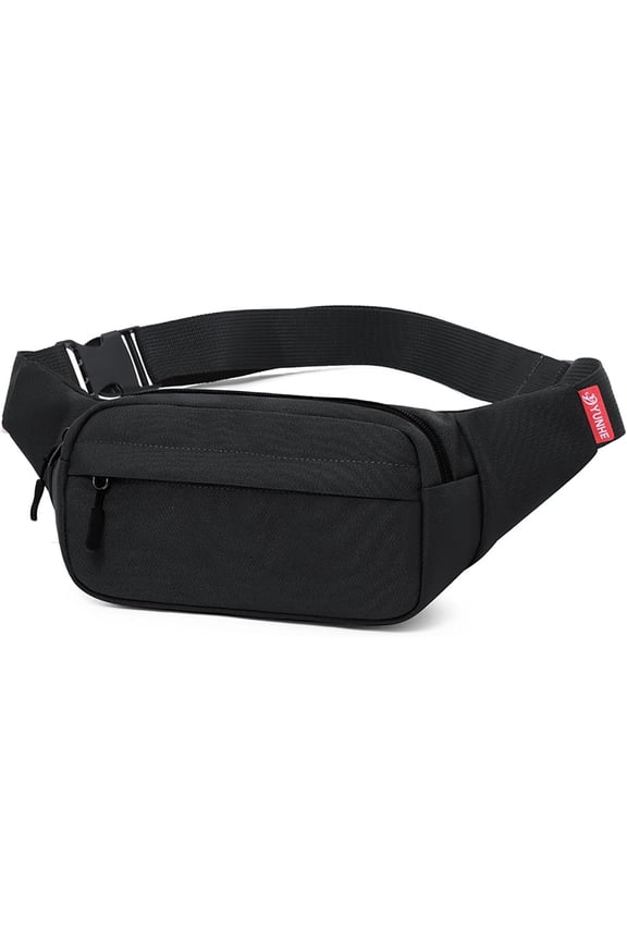 Small Pack for Men & Women, Crossbody Belt Fanny Pack Hiking Bag Fits Phones with 3-Zipper Pockets, Bum Bag for Casual Workout Outdoors Running Walking Traveling, Black