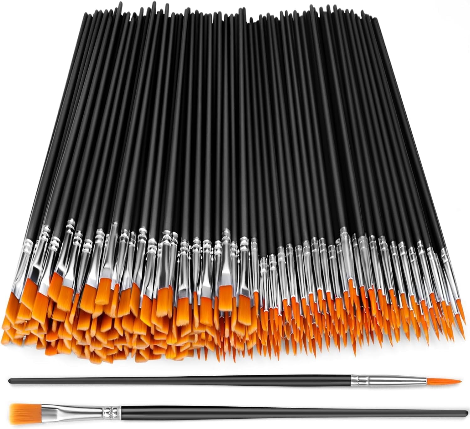 Small Paint Brushes Bulk,200 Pcs Black Nylon Hair Paint Brushes with Flat and Round Pointed Acrylic Paint Brush Kits,craft paint brushes for oil watercolor Face Artist And Kids Professional Kits