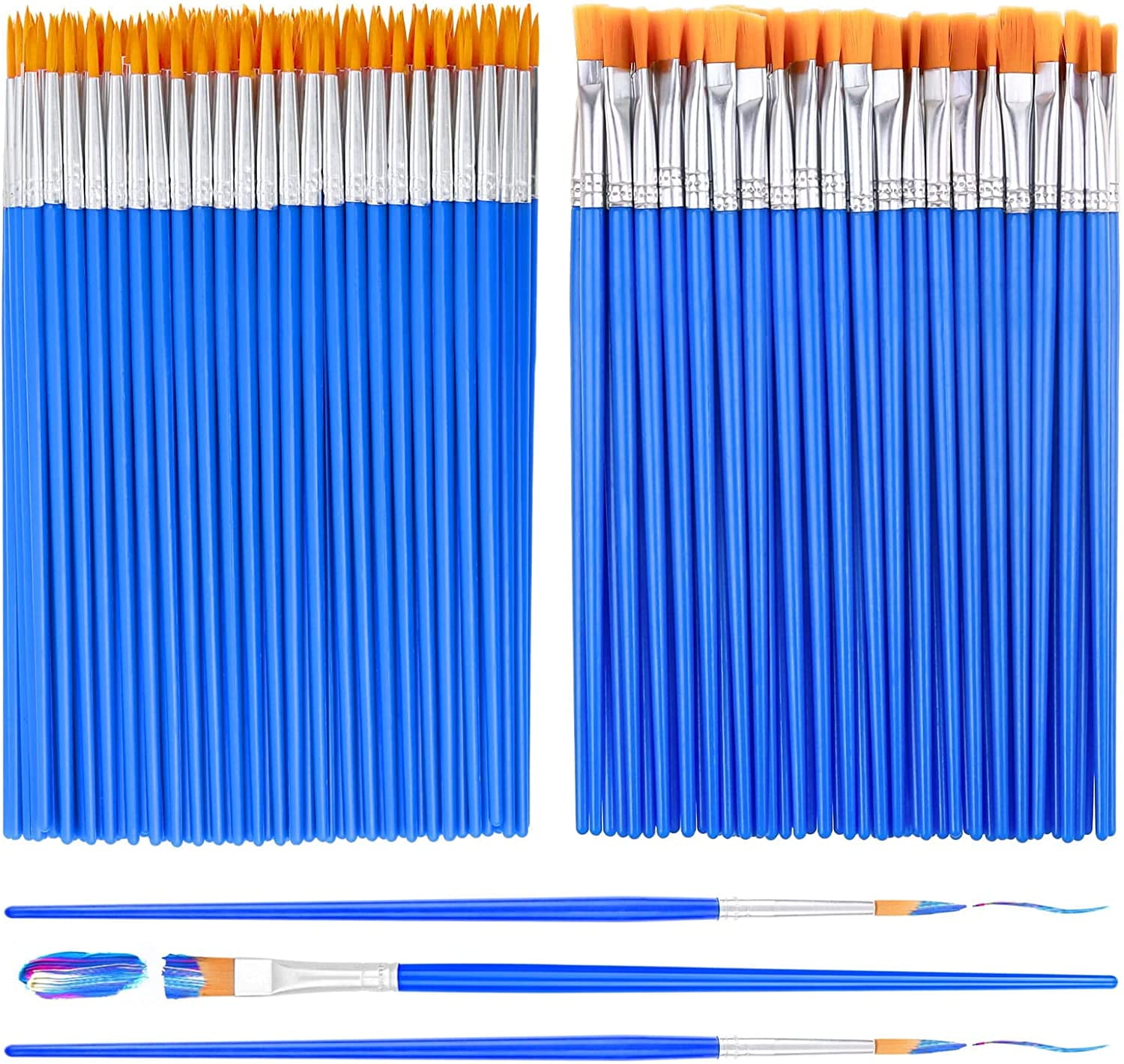 Small Paint Brushes Bulk, Anezus 100 Pcs Paint Brushes for Kids Acrylic Paint Brushes Set with Flat and Round Pointed Paint Brushes Craft Paint Brushes for Classroom Watercolor Canvas Face Painting