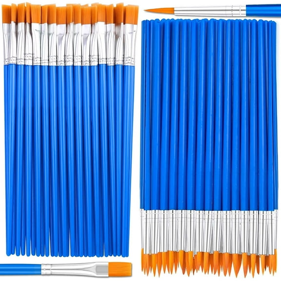 Small Paint Brushes Bulk, Anezus 50 Pcs Flat Tip Paint Brushes with Round Acrylic Paint Brushes Set Craft Brushes for Kids Classroom Acrylic Watercolor Canvas Face Painting Touch Up