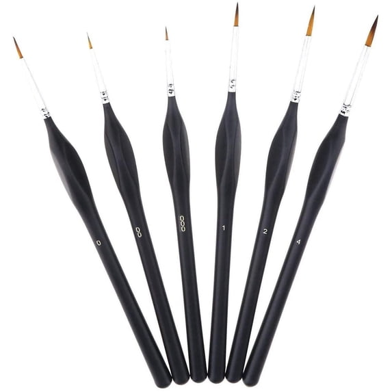 Small Paint Miniature Brushes Fine Tip 6pc 000 Paintbrushes Set for Model Craft Warhammer Airplane Kits Micro Detail Hobby Painting