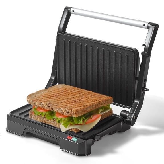 Small Panini Press Grill Sandwich Maker Electric 3 In 1 Open 180 Degrees For Indoor Grilling Steaks Burger Non-stick Pan Black