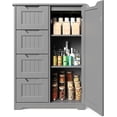 thumbnail image 1 of Small Pantry with Door and Shelves, 33'' Kitchen Pantry Cabinet Freestanding Wooden Bathroom Storage Cabinet with 4 Drawers for Kitchen and Dining Room, Gray, 1 of 16