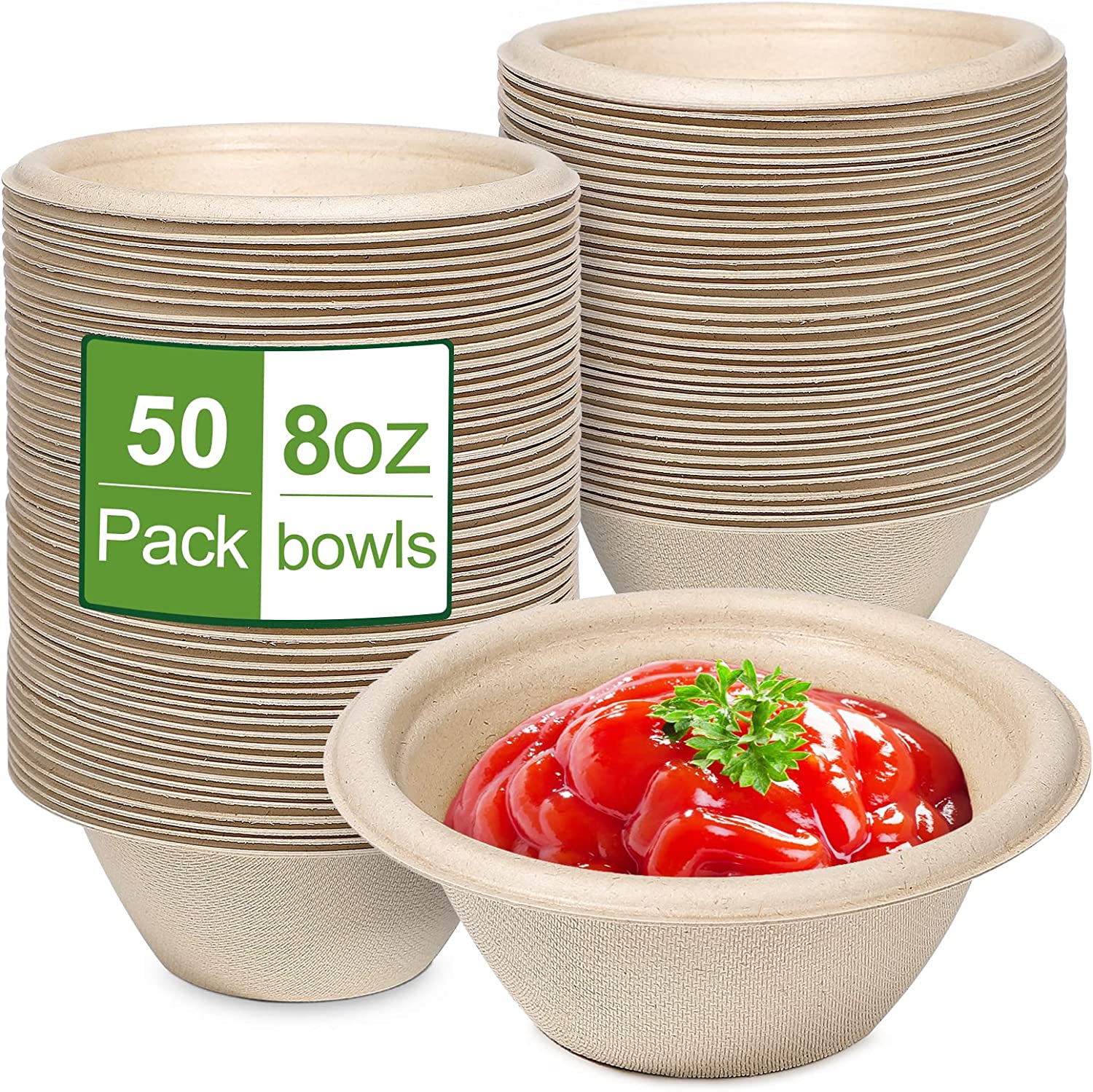 Small Paper Bowls 8 oz, 50 Pack, Compostable and Biodegradable
