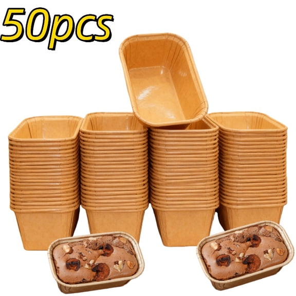 Small Paper Loaf Pans for Baking, Parchment Cupcake Liners KraftPaper Loaf Pan, Disposable-Paper Baking Loft Mold for Microwave Freezer Oven Safe Display,Wedding Birthday(Small-rectangular)