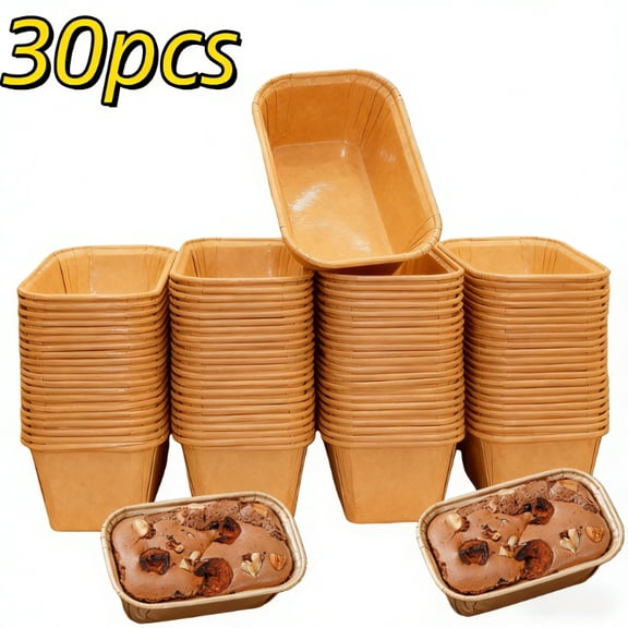 Small Paper Loaf Pans for Baking, Parchment Cupcake Liners KraftPaper Loaf Pan, Disposable-Paper Baking Loft Mold for Microwave Freezer Oven Safe Display,Wedding Birthday(Small-rectangular)