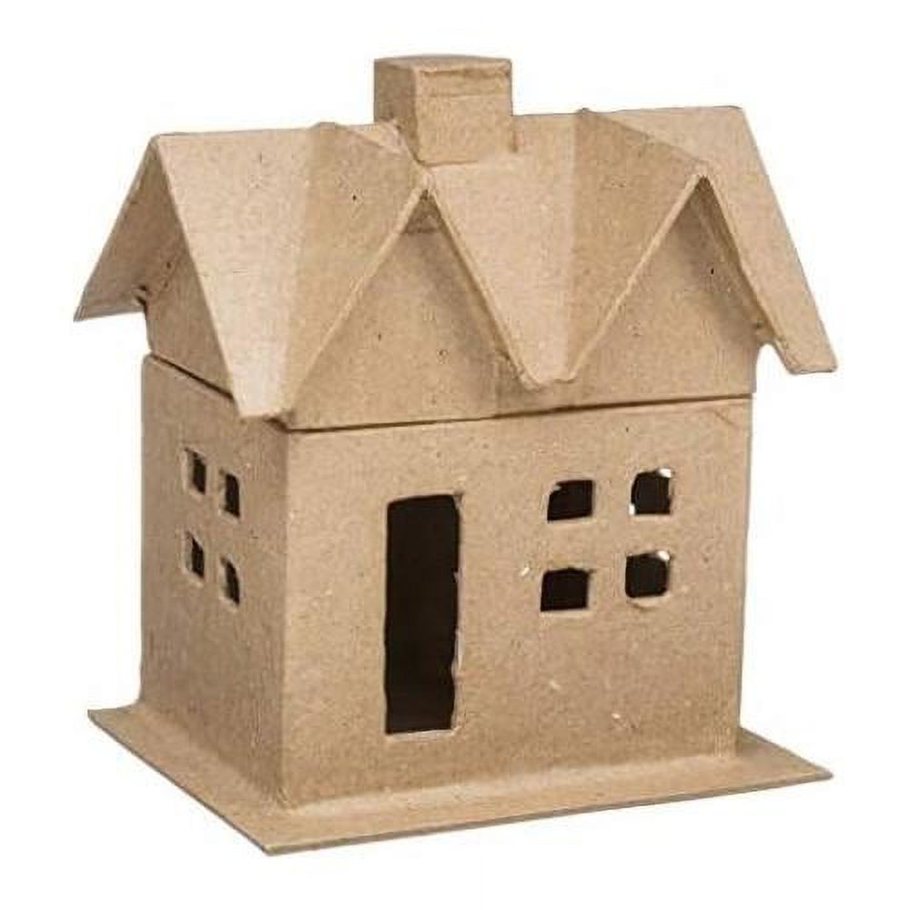 Small Paper Mache House Box For Craftwork, Includes Lid, 6Inch