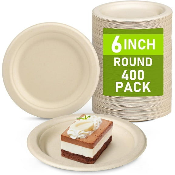 Small Paper Plates 6 inch, 400 Pack Paper Plates Bulk, 100% Compostable Plates, Eco Friendly Disposable Plates, Small Dessert Plates for Party, Brown
